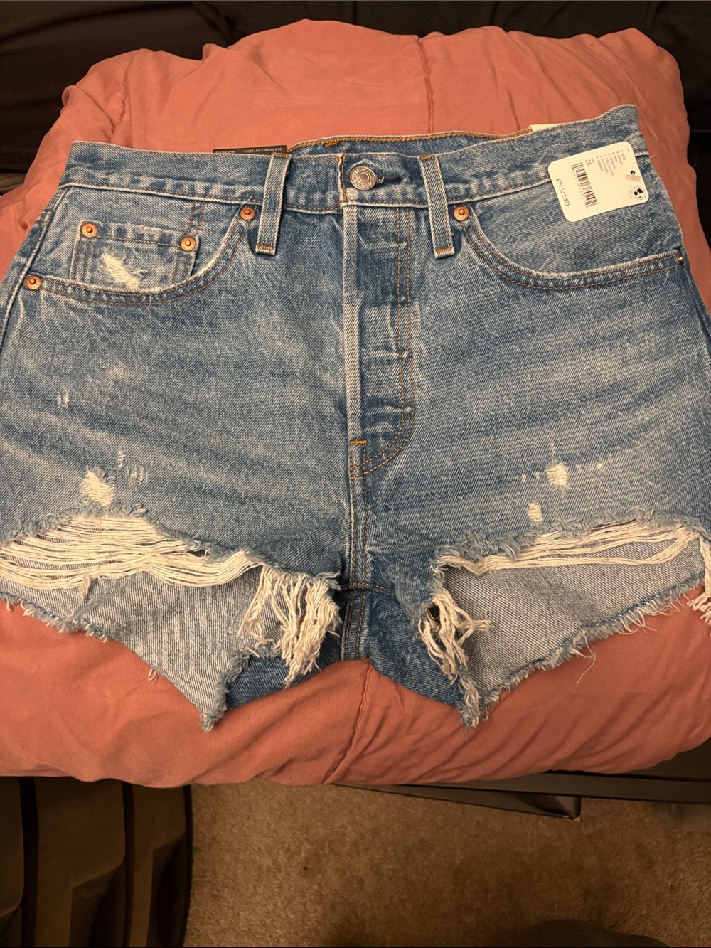 Levi's Distressed Light Blue High-Rise Jean Shorts